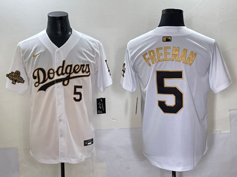 Men 2025 Los Angeles Dodgers #5 Freeman White Gold Nike MLB Jersey style 6272